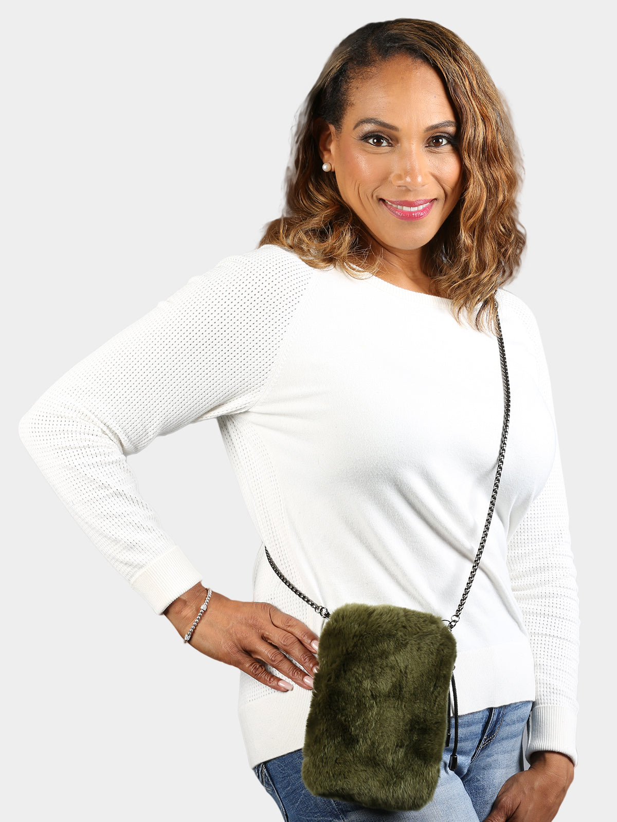 Women's Dyed Olive Rex Rabbit Fur Cross Body Bag