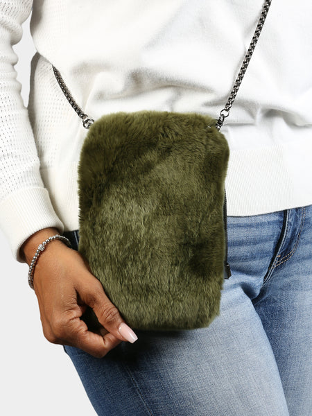 Women's Dyed Olive Rex Rabbit Fur Cross Body Bag