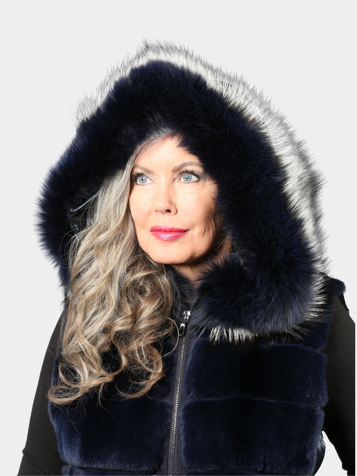 Women's Navy Metallic Fabric Rex Rabbit & Fox Vest