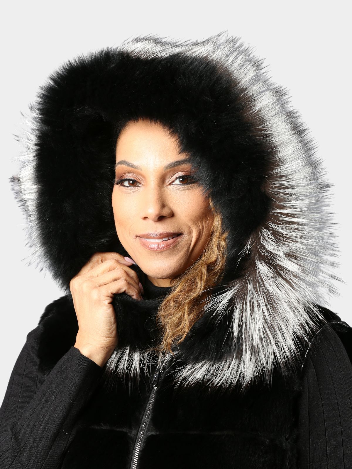 Women's Black Metallic Fabric Rex Rabbit & Fox Vest