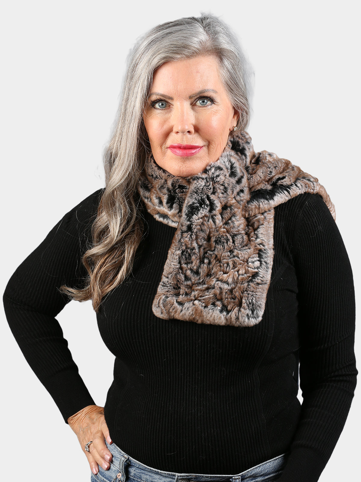 Women's Brown Snow Top Knitted Rex Scarf