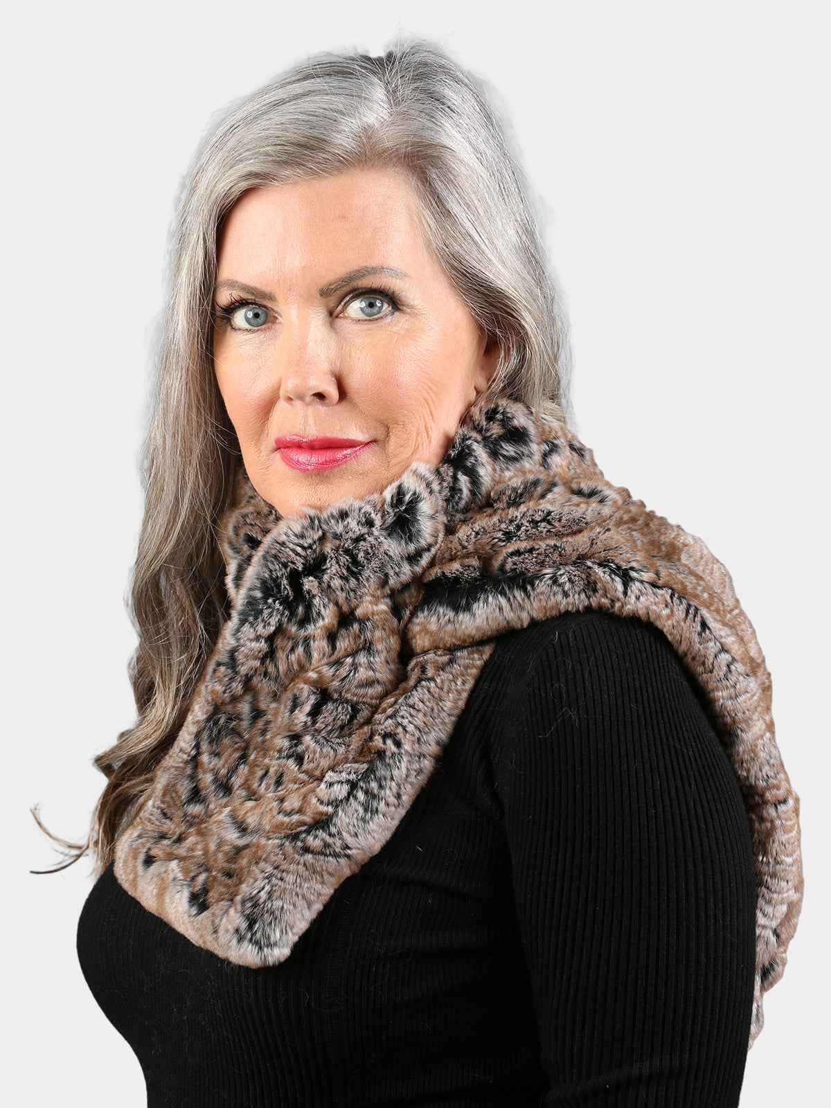 Women's Brown Snow Top Knitted Rex Scarf