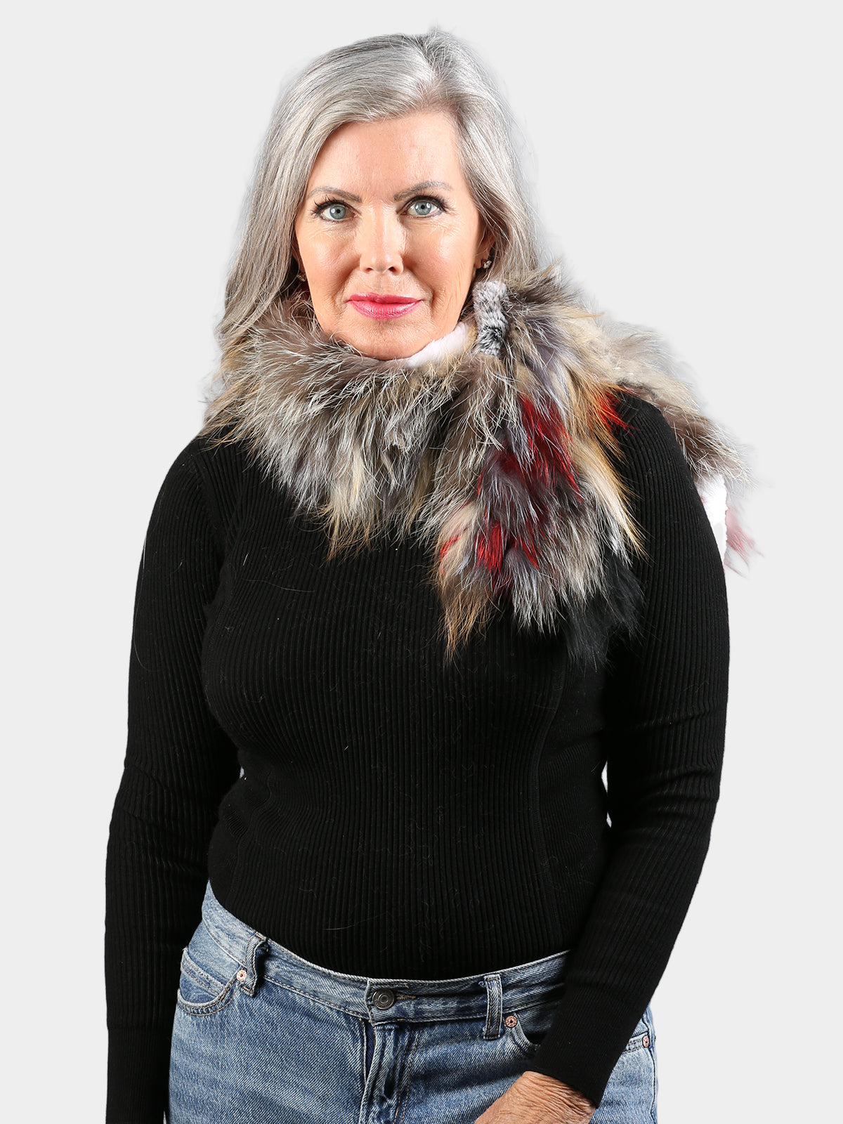 Woman's Multi-Colored Knitted Fox Fur Scarf
