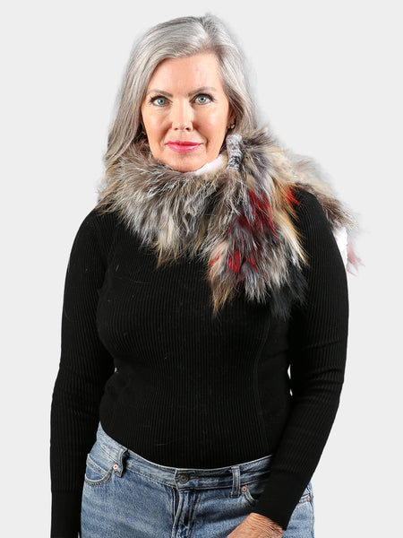 Woman's Multi-Colored Knitted Fox Fur Scarf