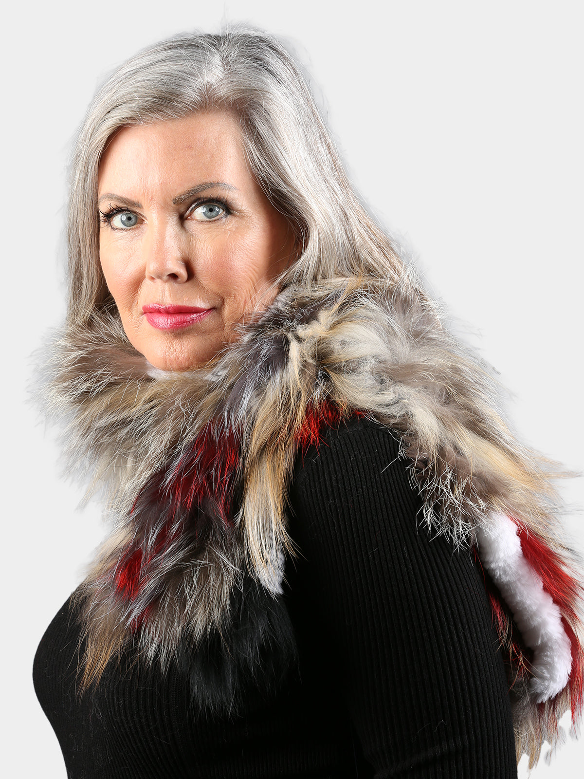 Woman's Multi-Colored Knitted Fox Fur Scarf