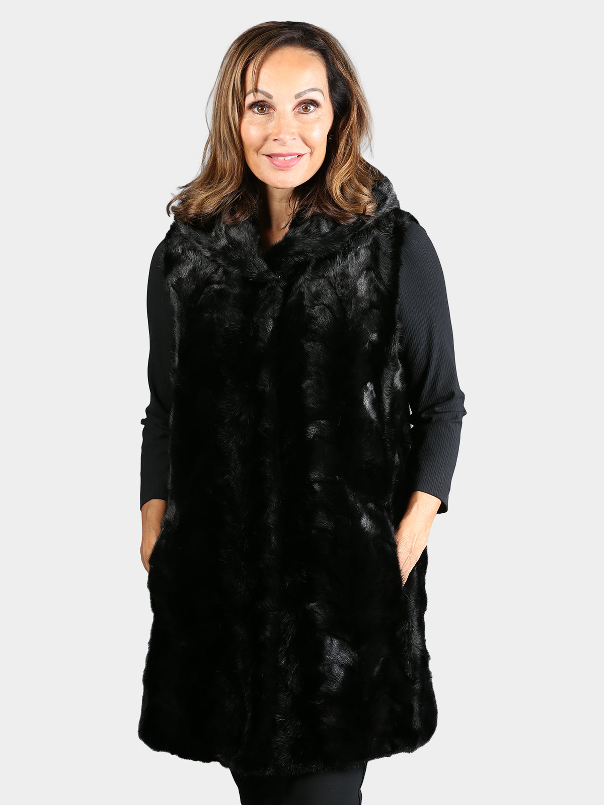 Womens Ranch Mink Section Vest with Hood