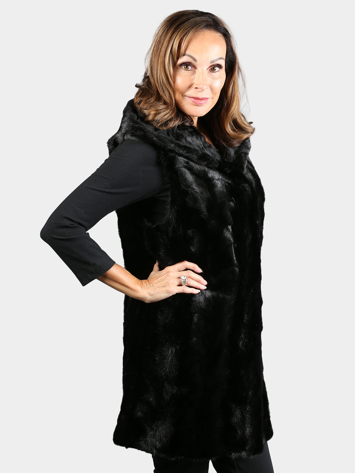Womens Ranch Mink Section Vest with Hood