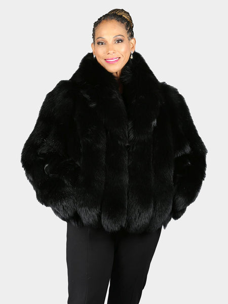 ジャケット・アウター sheller FOX fur cape coat BLACK Woman's Black Fox Fur Jacket