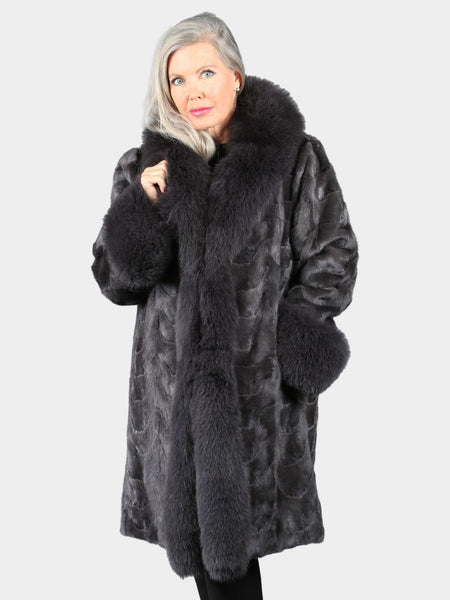 アンティミテ　2024winter fur coat サイズS Woman's Grey 3/4 Section Mink Fur Coat With Dark Grey Fox Trim