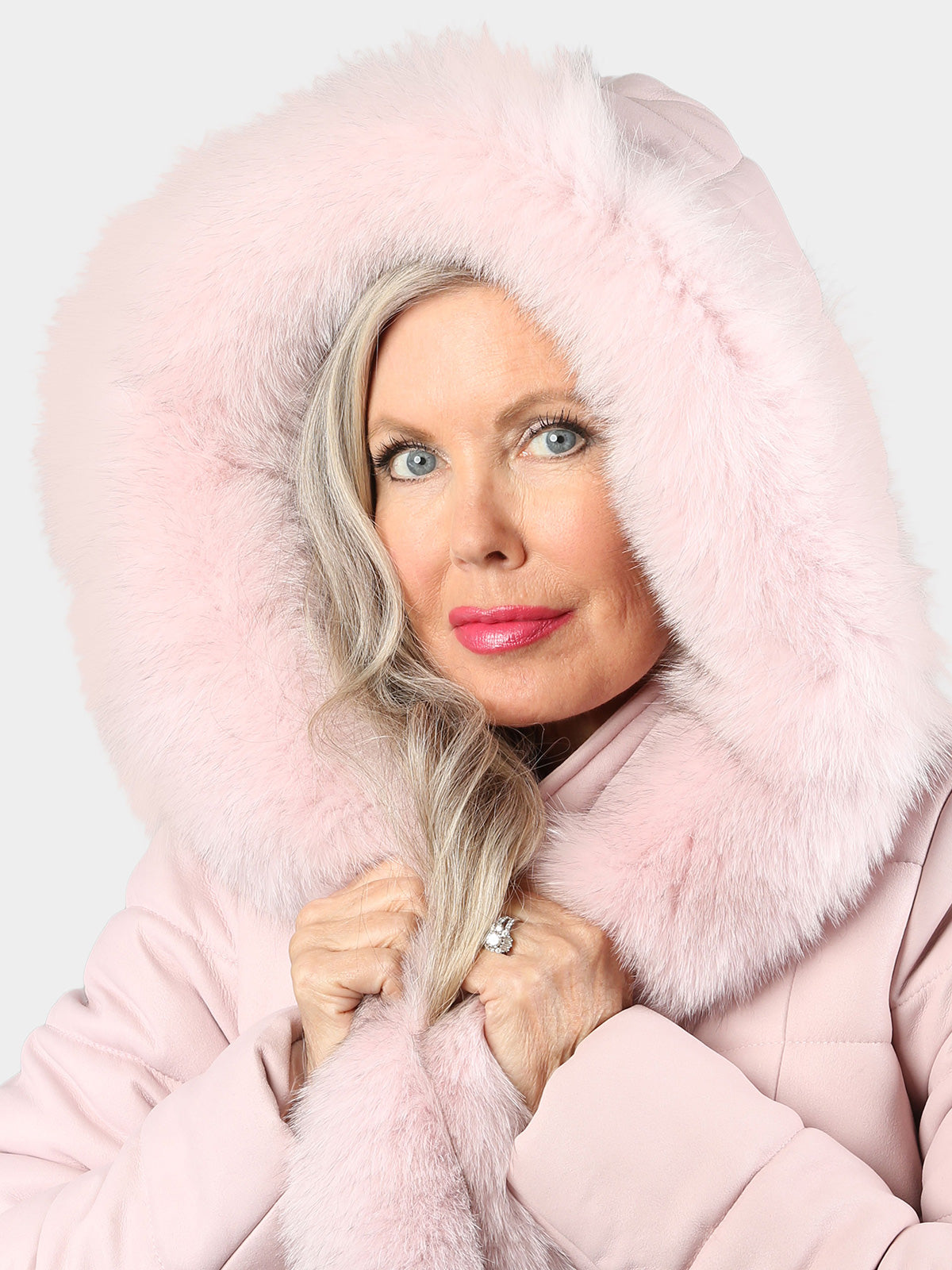 Woman's Pink Silk Leather Parka