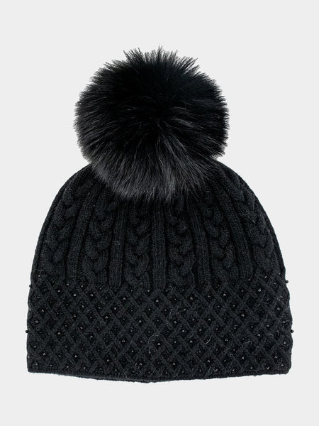 Fox Fur Black Sequined Beanie C.C Sequin Pom Beanie for Women - Angora Stretchable Soft  main image 2