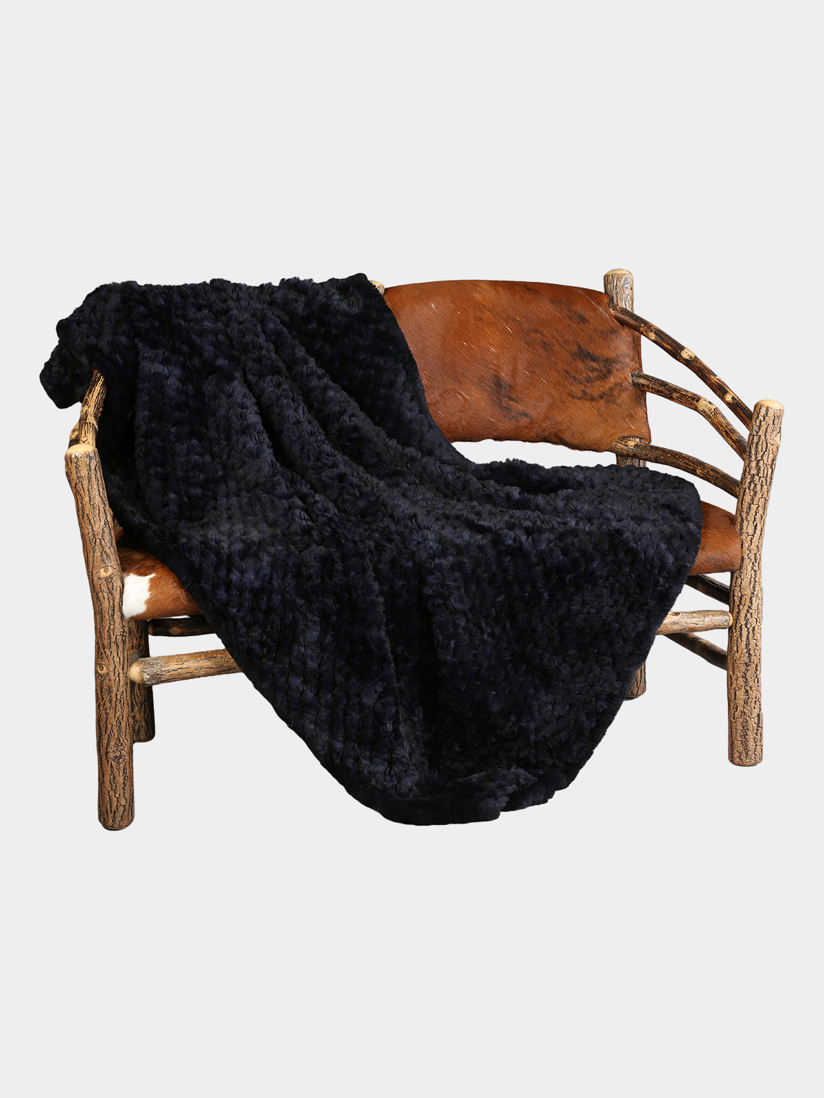 Navy Knitted Rex Rabbit Fur Blanket