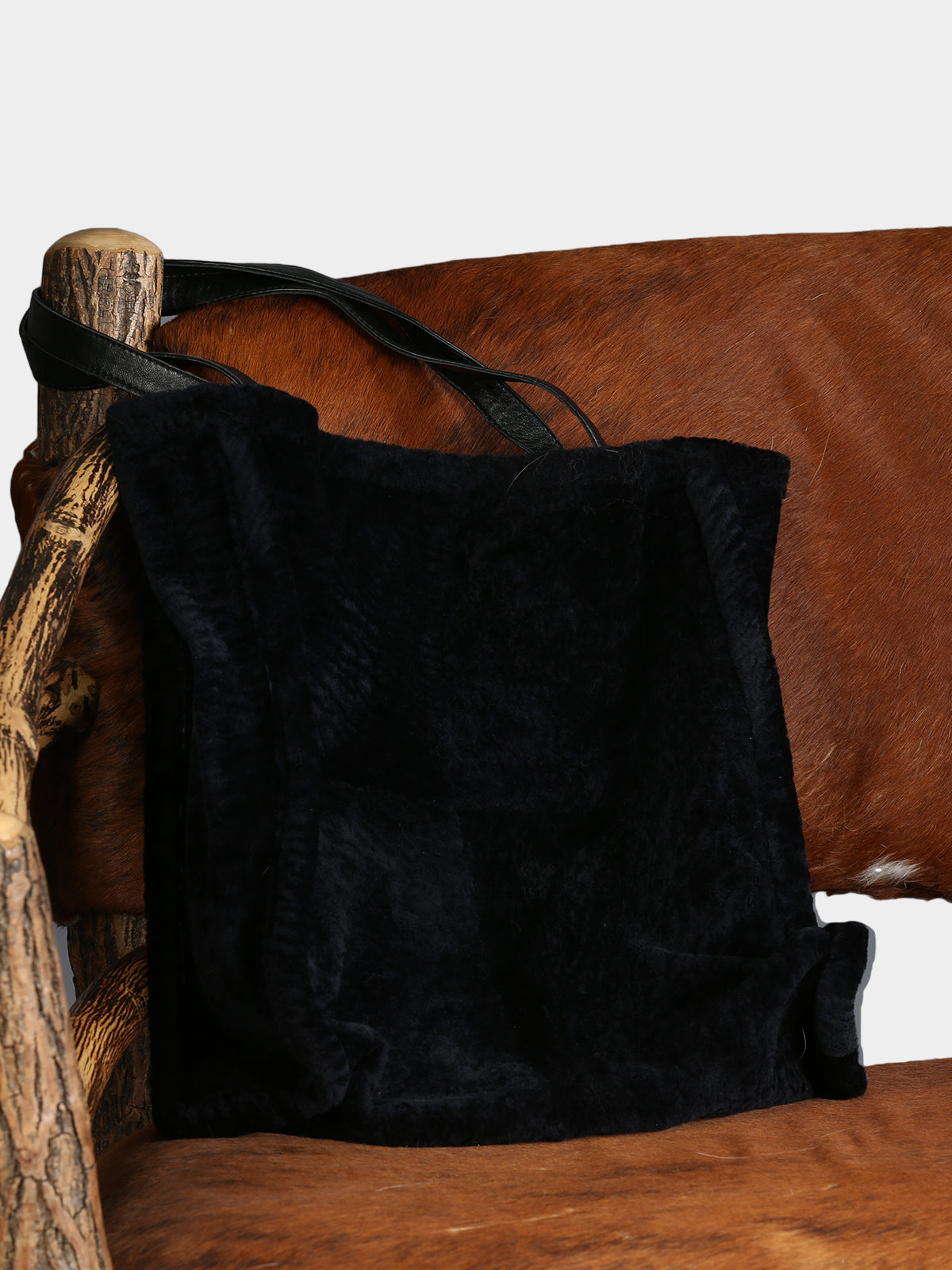 Women's Navy Shearling Lamb Fur Tote