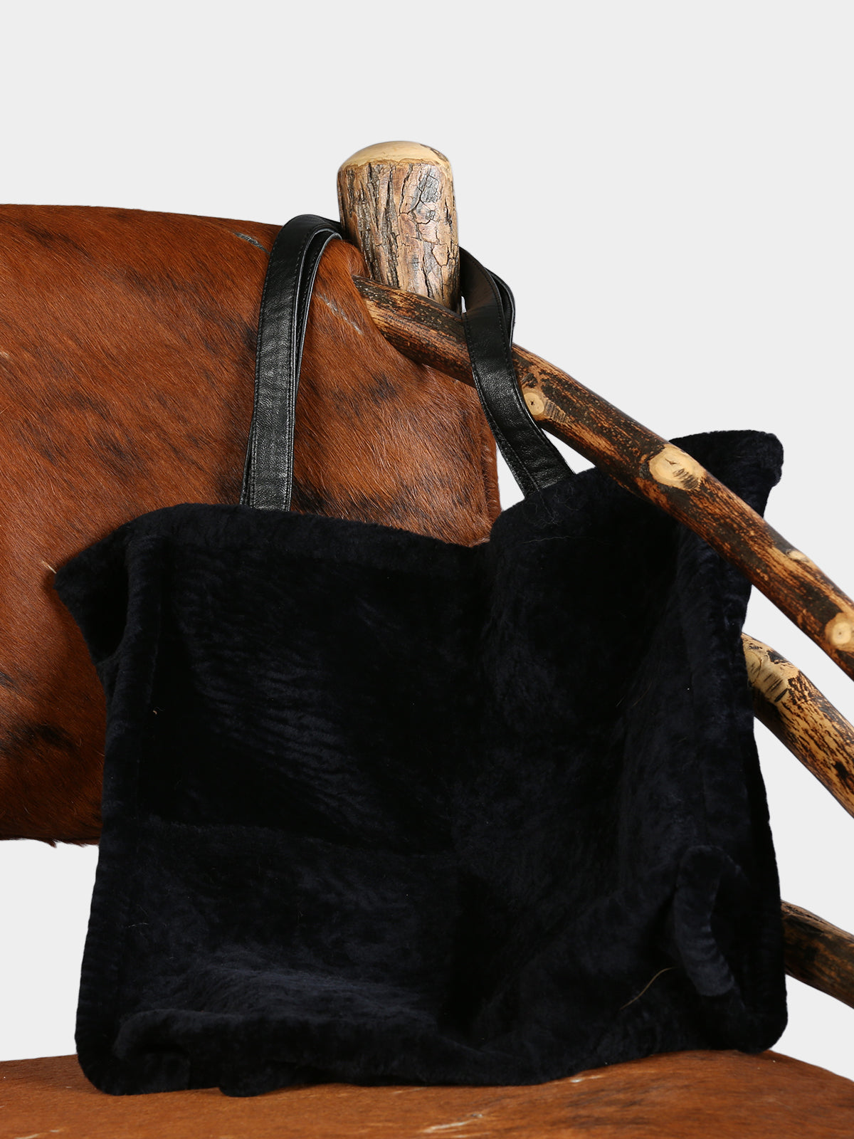 Women's Navy Shearling Lamb Fur Tote
