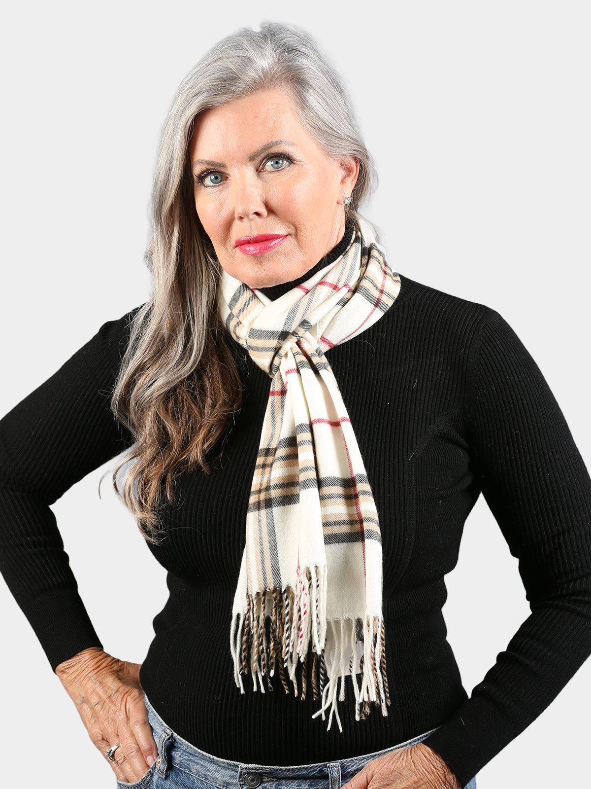 Women's Ivory Plaid Fabric Scarf