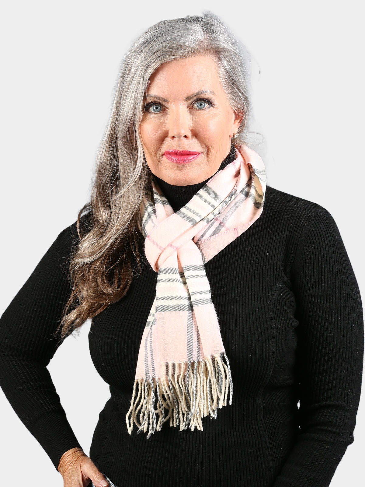 Women's Light Pink Plaid Fabric Scarf