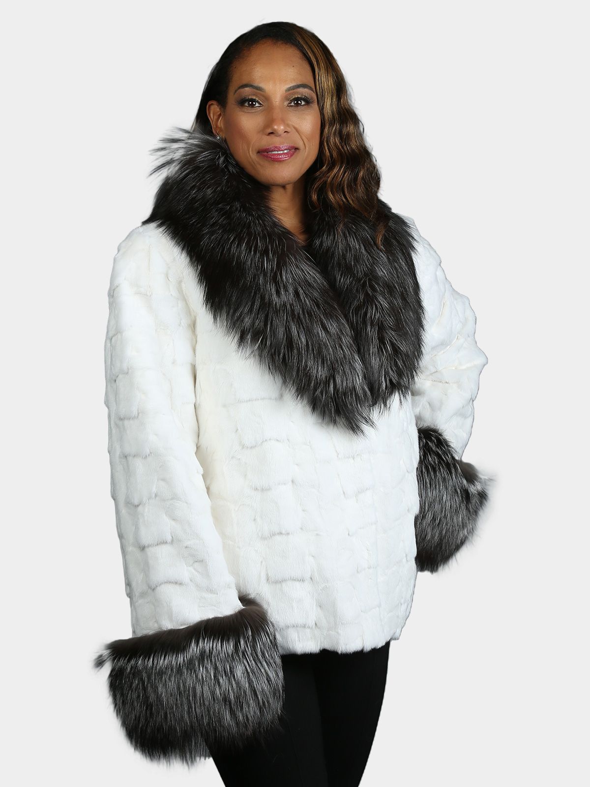 Woman's White Section Mink Fur Jacket