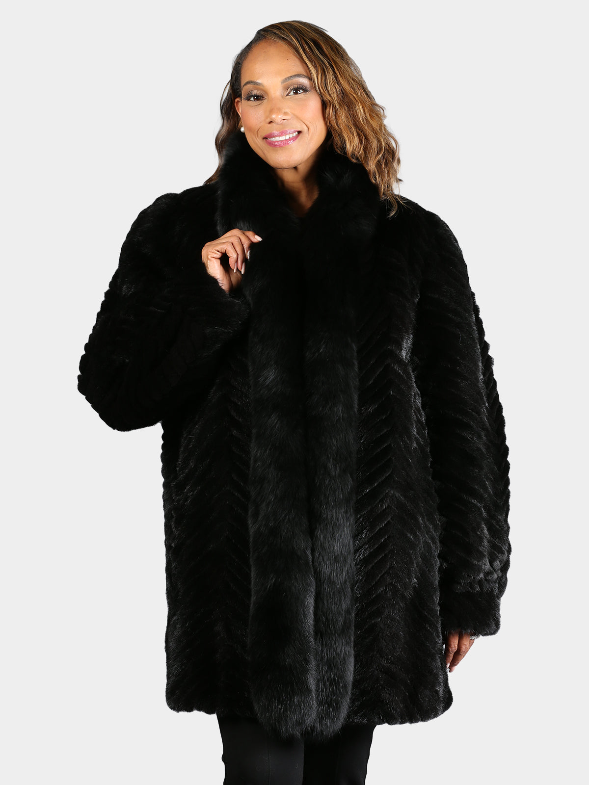 Women's Ranch Mink Section Stroller with Black Fox Tuxedo