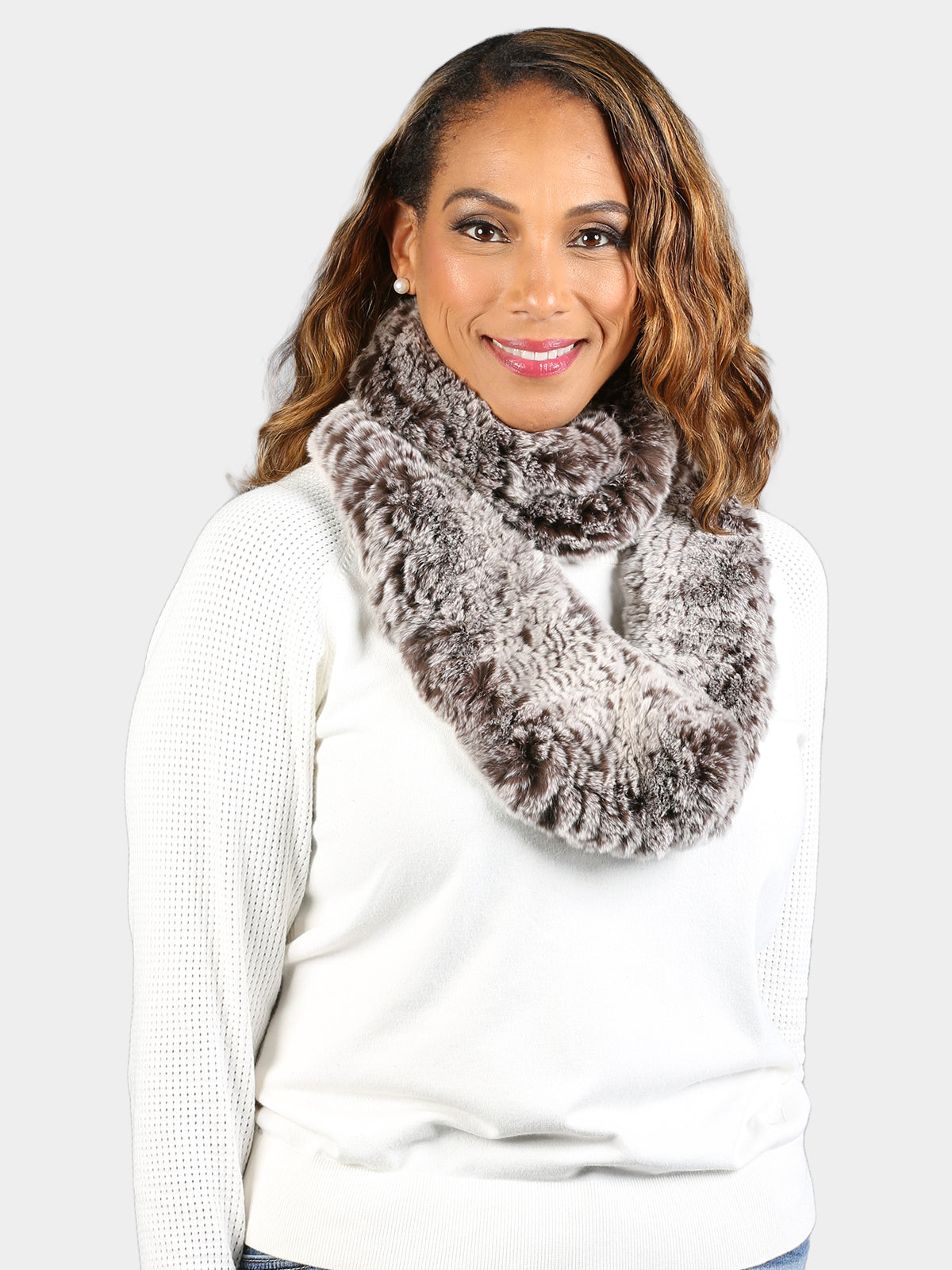 Women's Brown Snow Top Knitted Rex Scarf