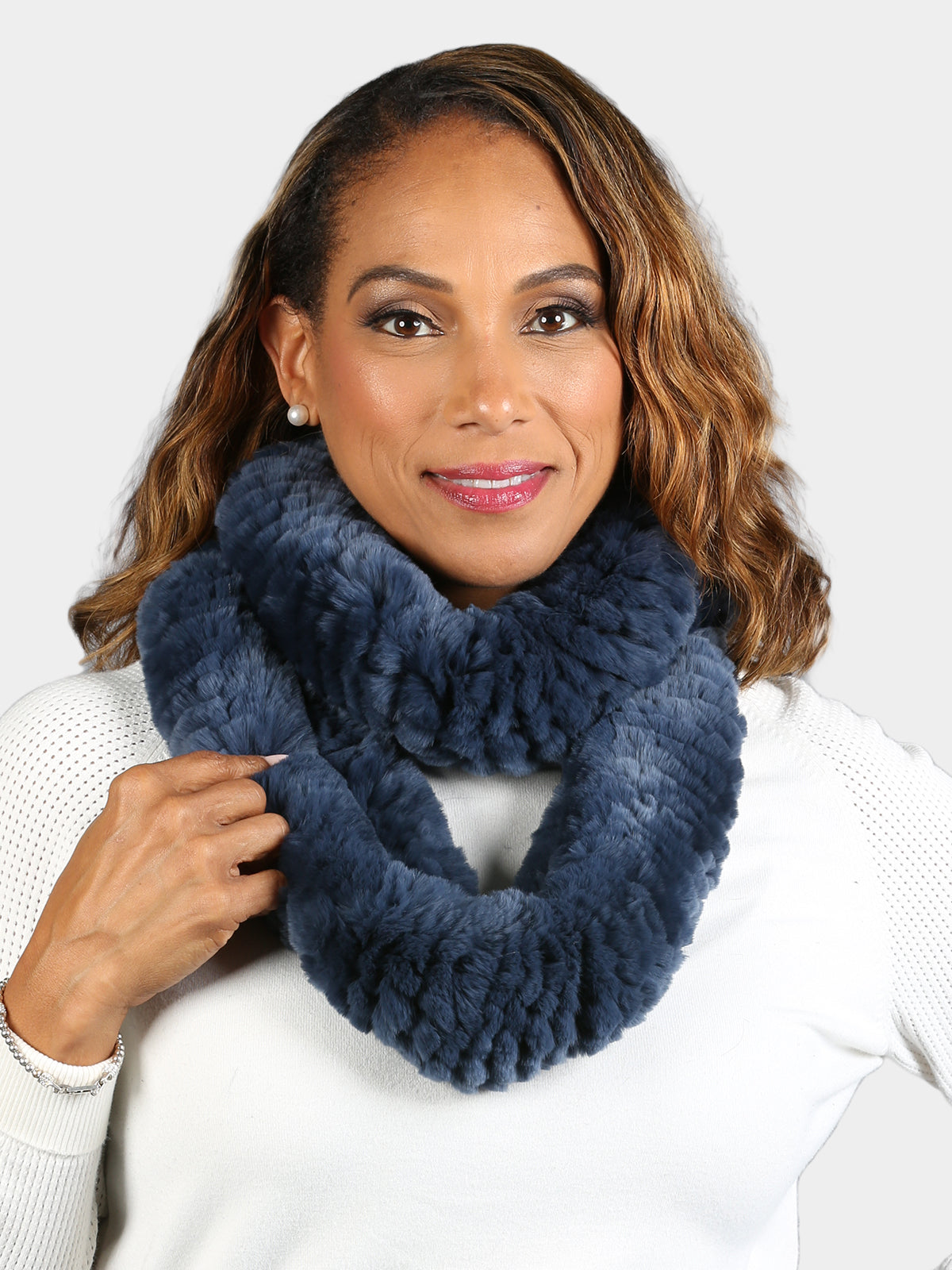 Women's Navy Knitted Rex Scarf