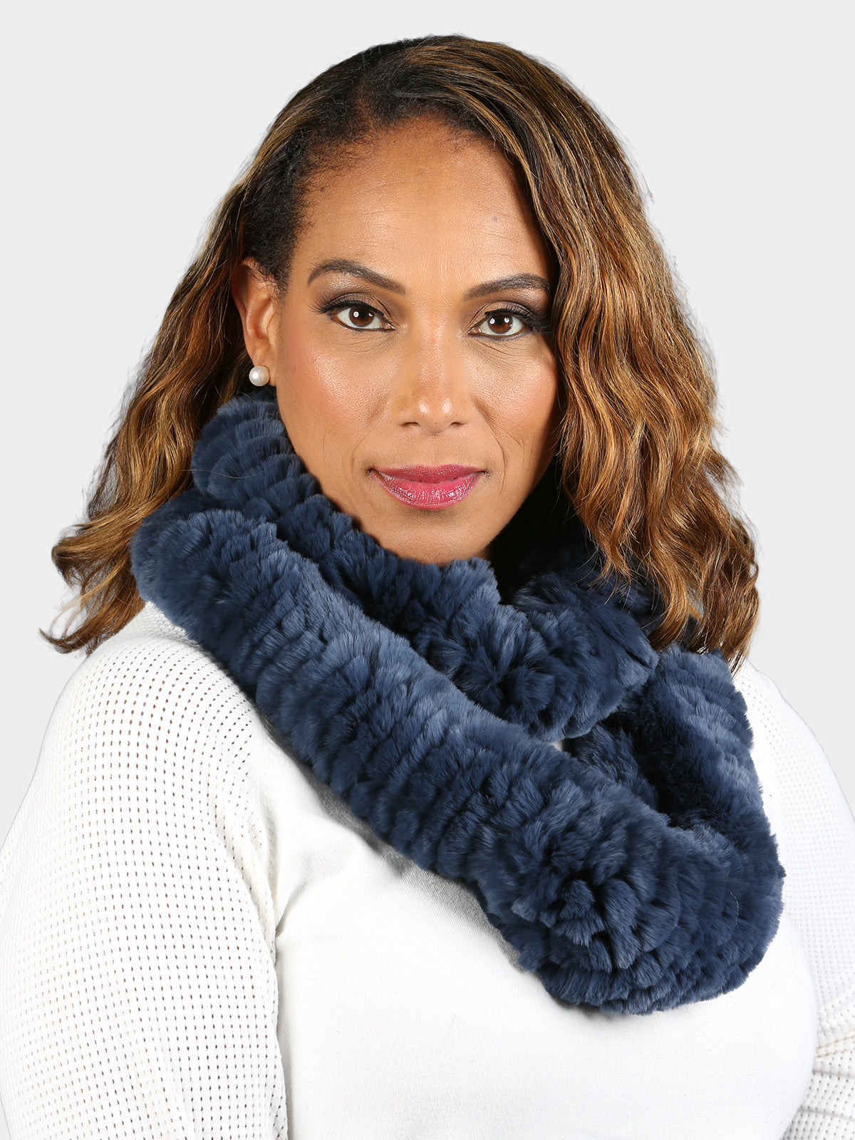 Women's Navy Knitted Rex Scarf