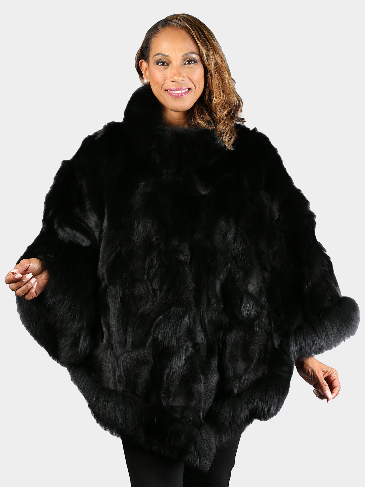 Women's Black Fox Section Fur Poncho