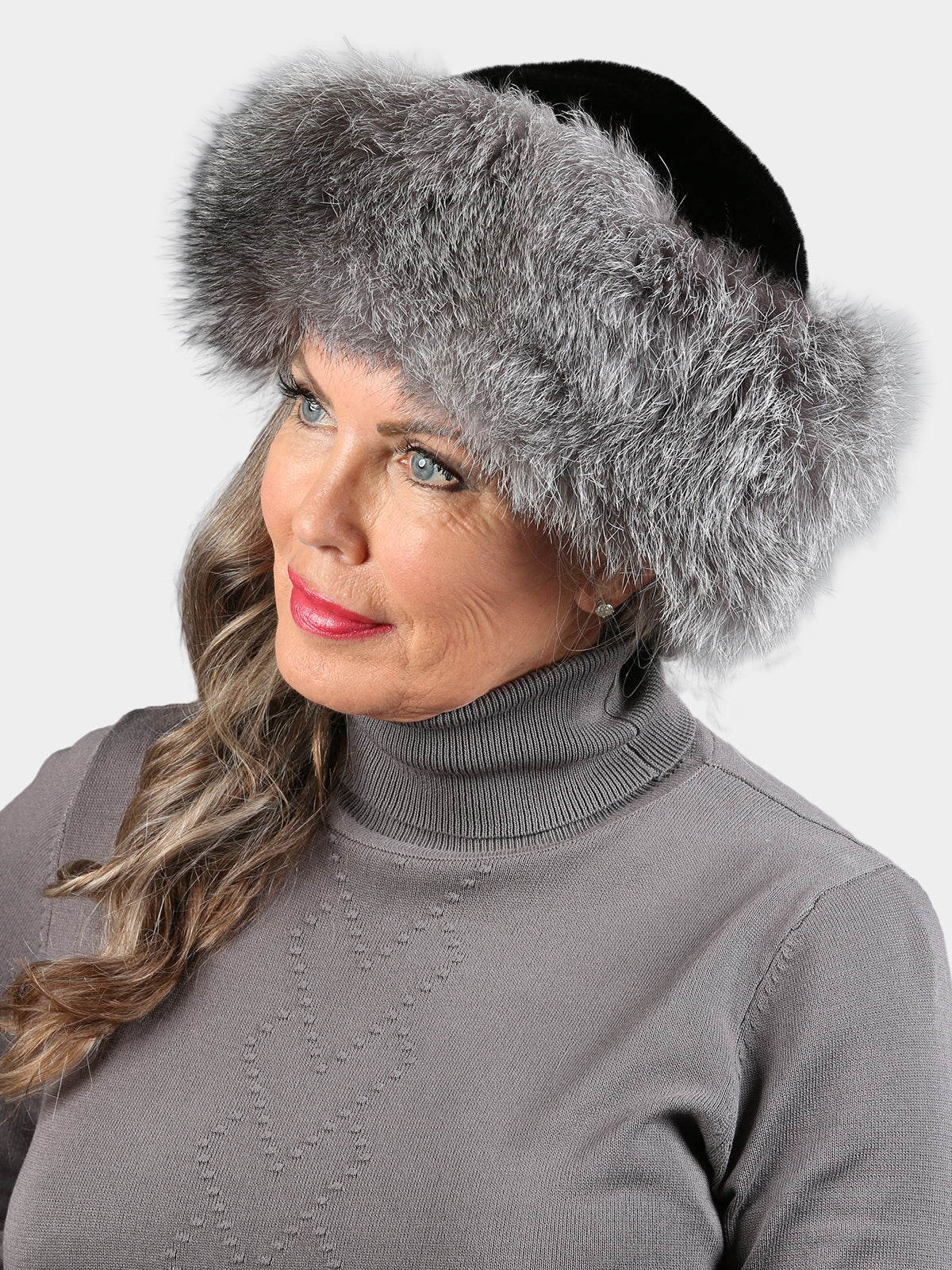 Women's Black Mink & Indigo Fox Fur Hat