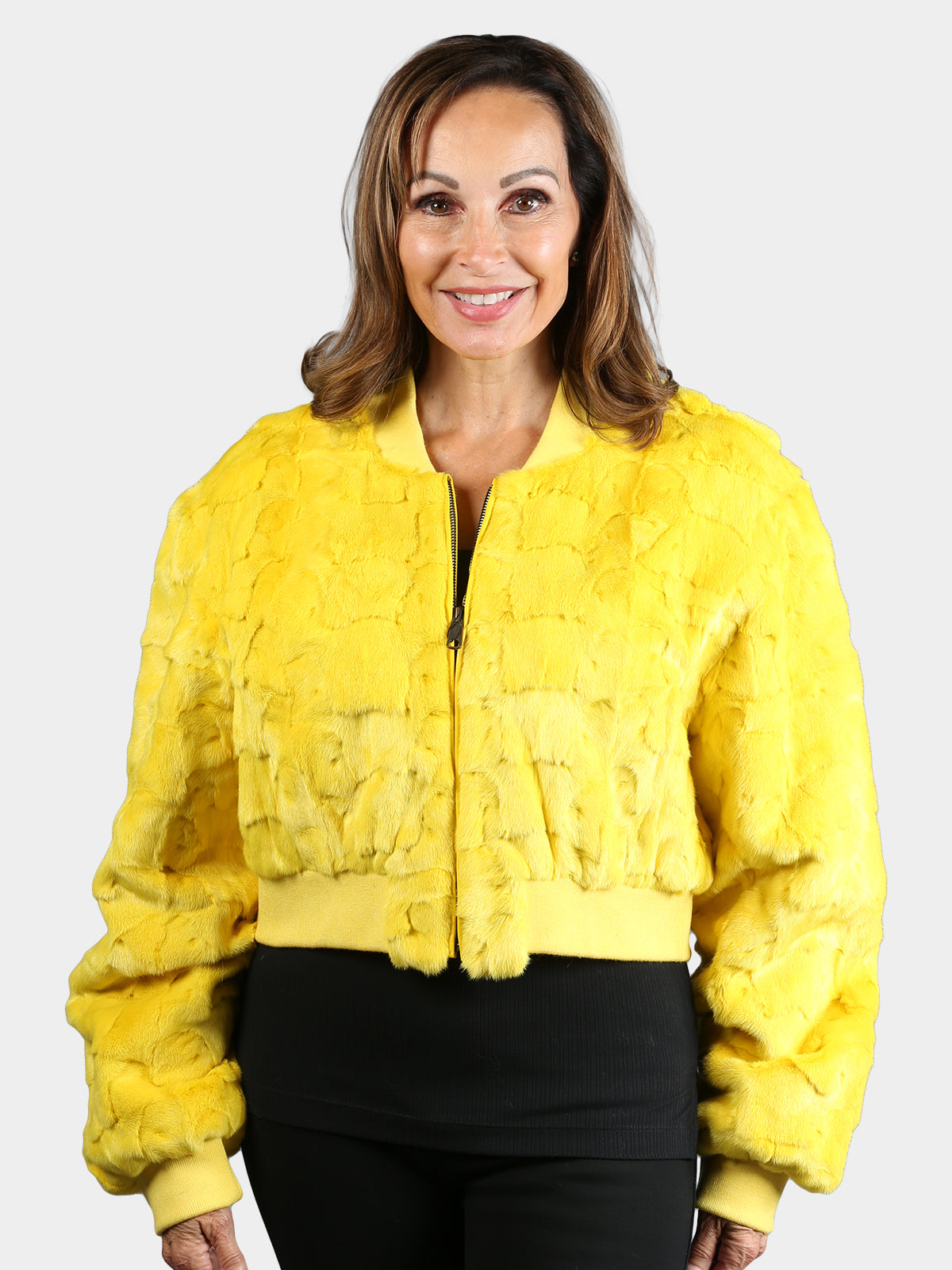 Women's Yellow Mink Section Fur Jacket