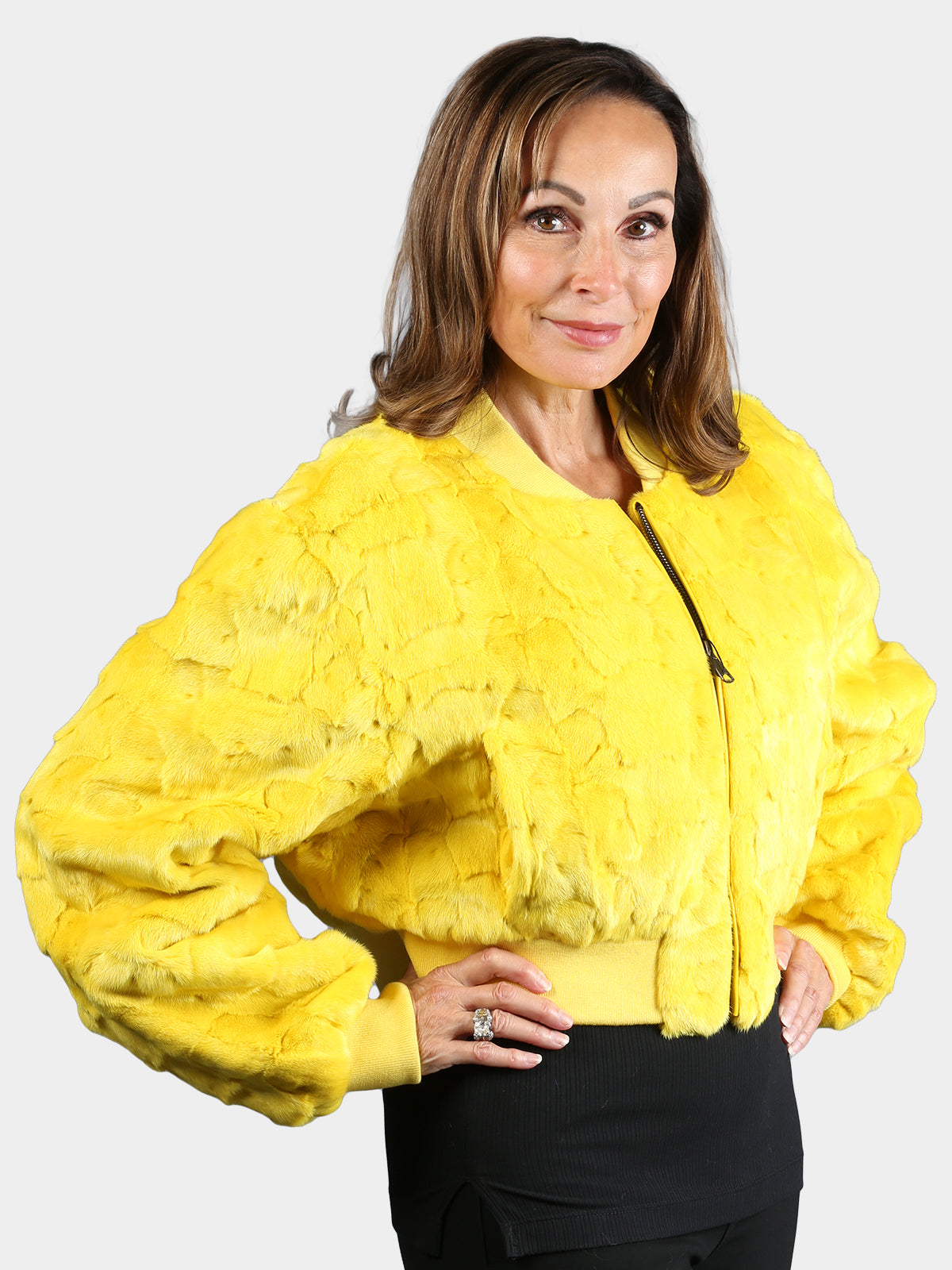 Women's Yellow Mink Section Fur Jacket