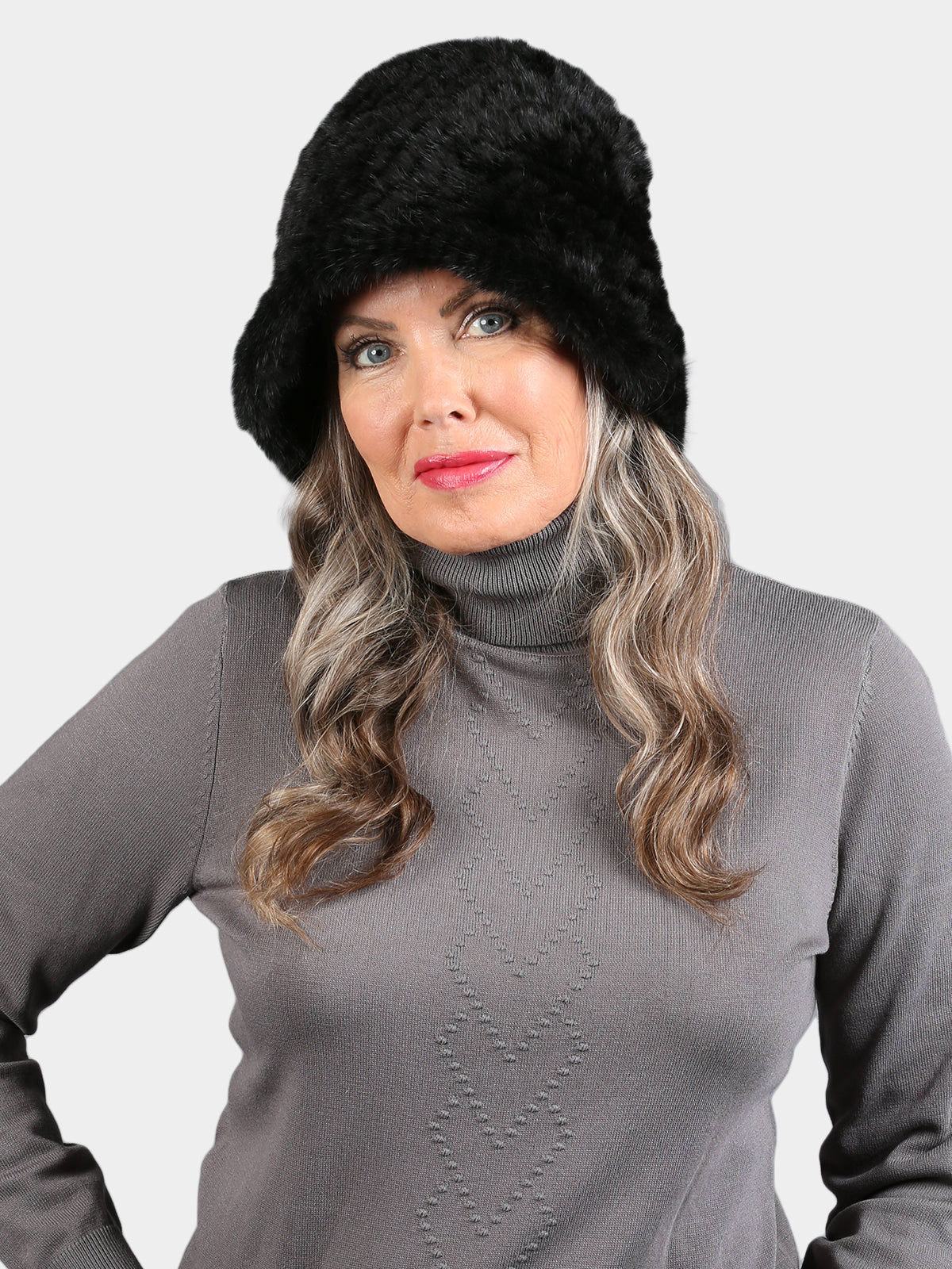 Women's Black Knitted Mink Fur Hat