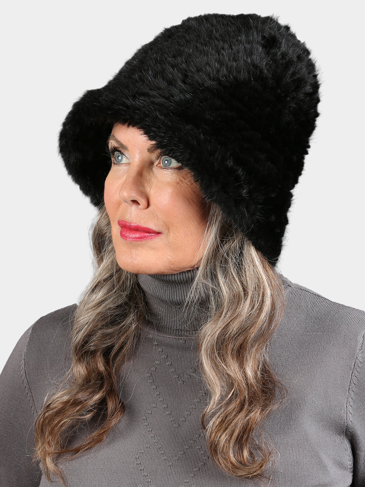Women's Black Knitted Mink Fur Hat