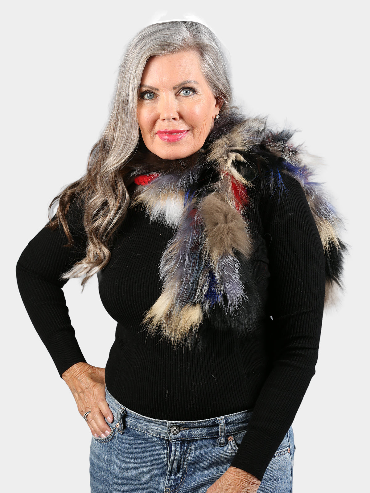 Women's Multi Colored Knitted Fox Scarf