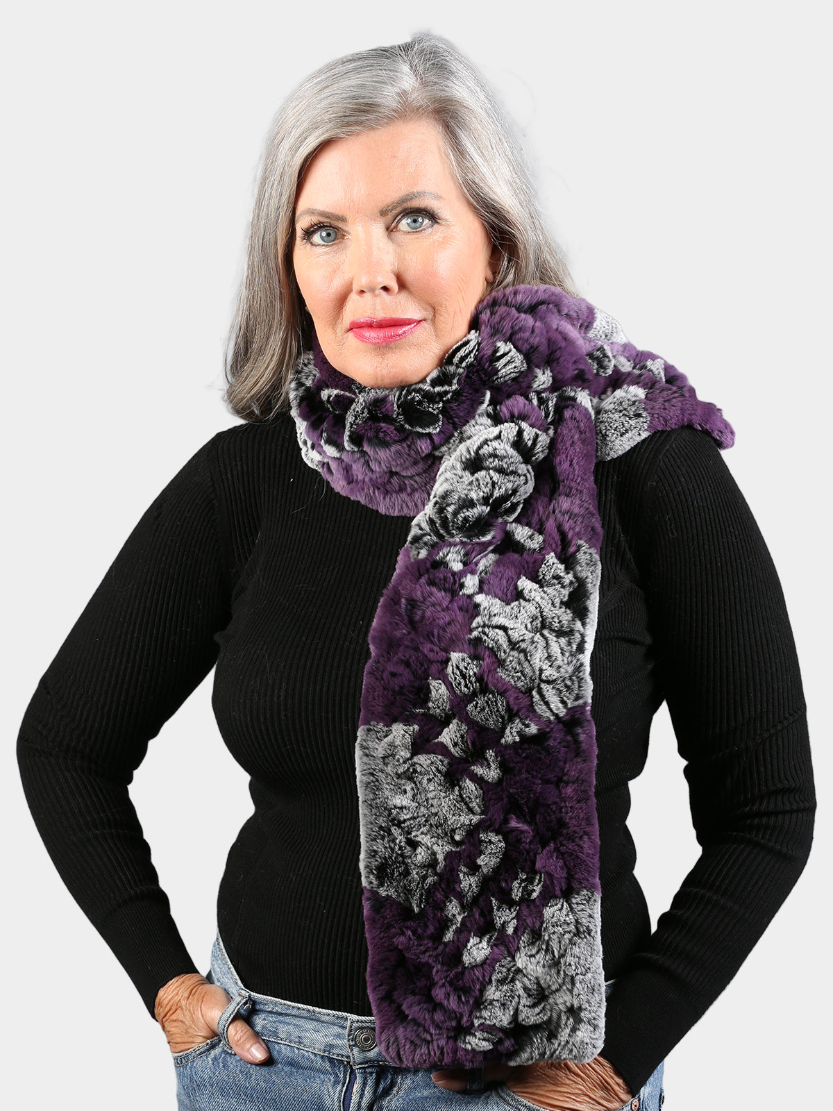 Women's Purple & Snow Top Knitted Rex Scarf