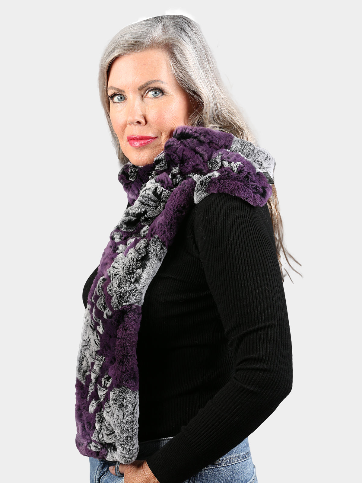 Women's Purple & Snow Top Knitted Rex Scarf
