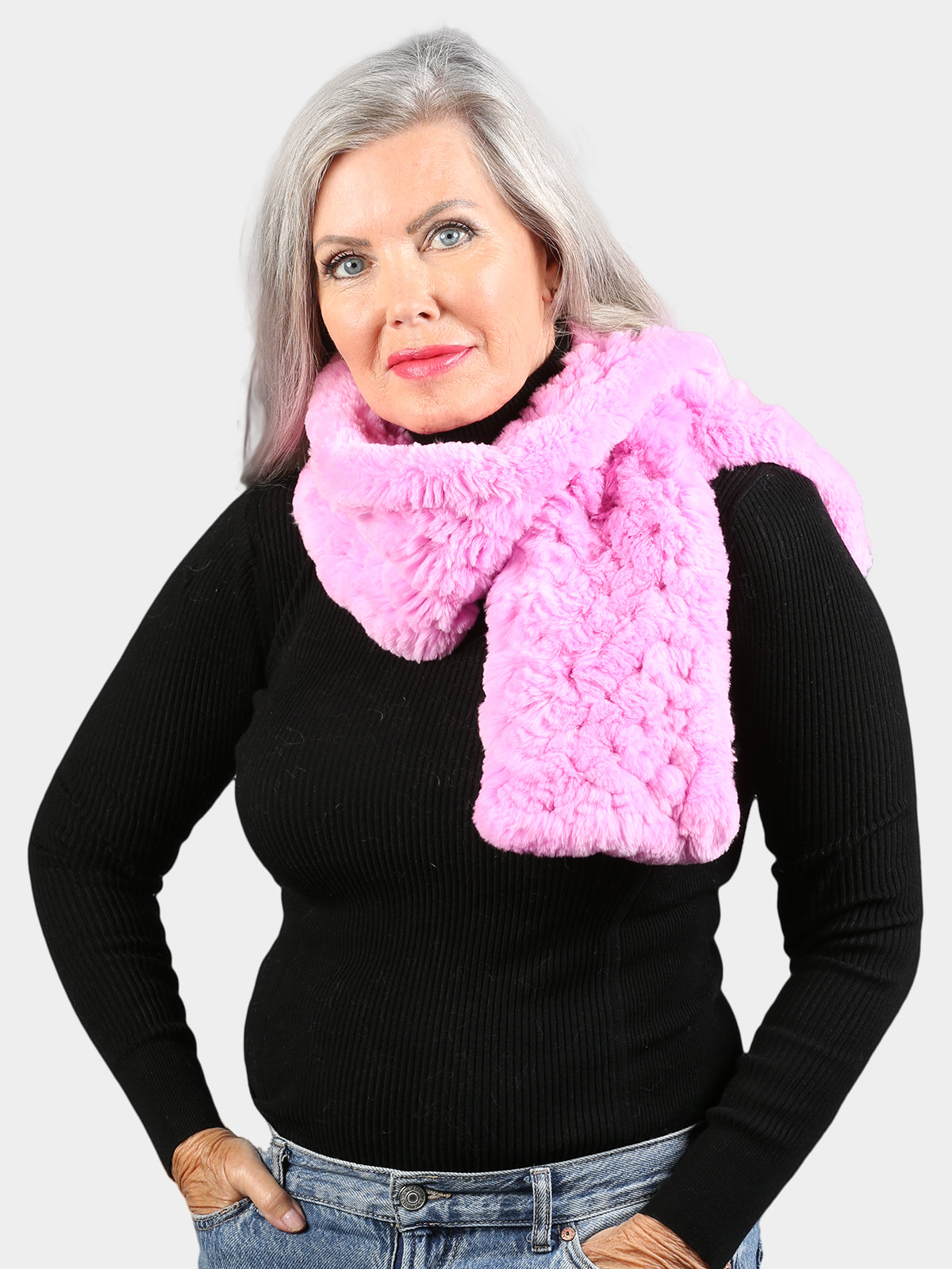 Women's Pink Knitted Rex  Scarf