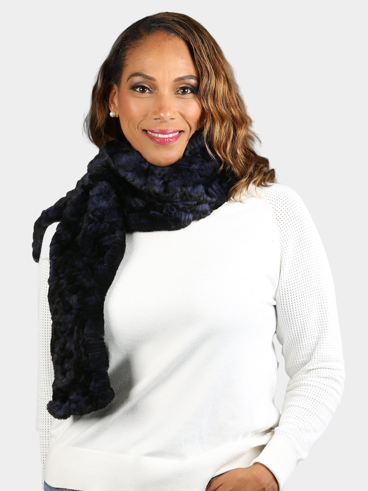 Women's Navy Knitted Rex Scarf