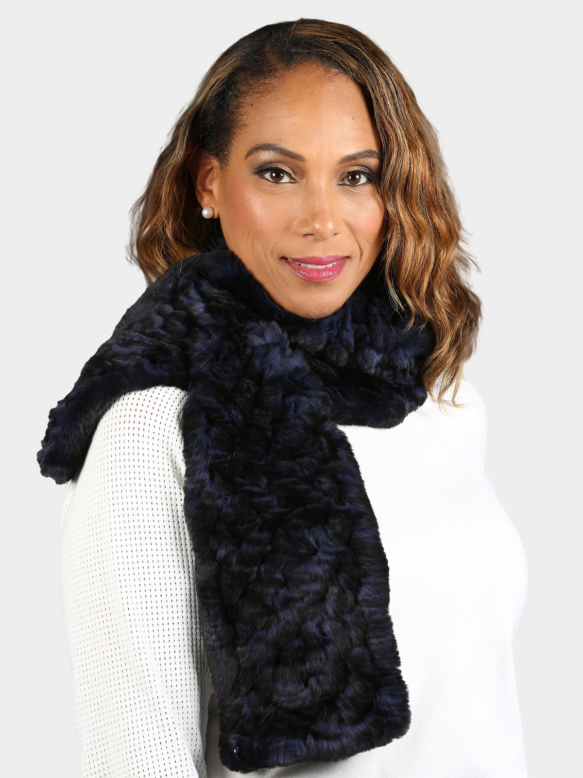 Women's Navy Knitted Rex Scarf