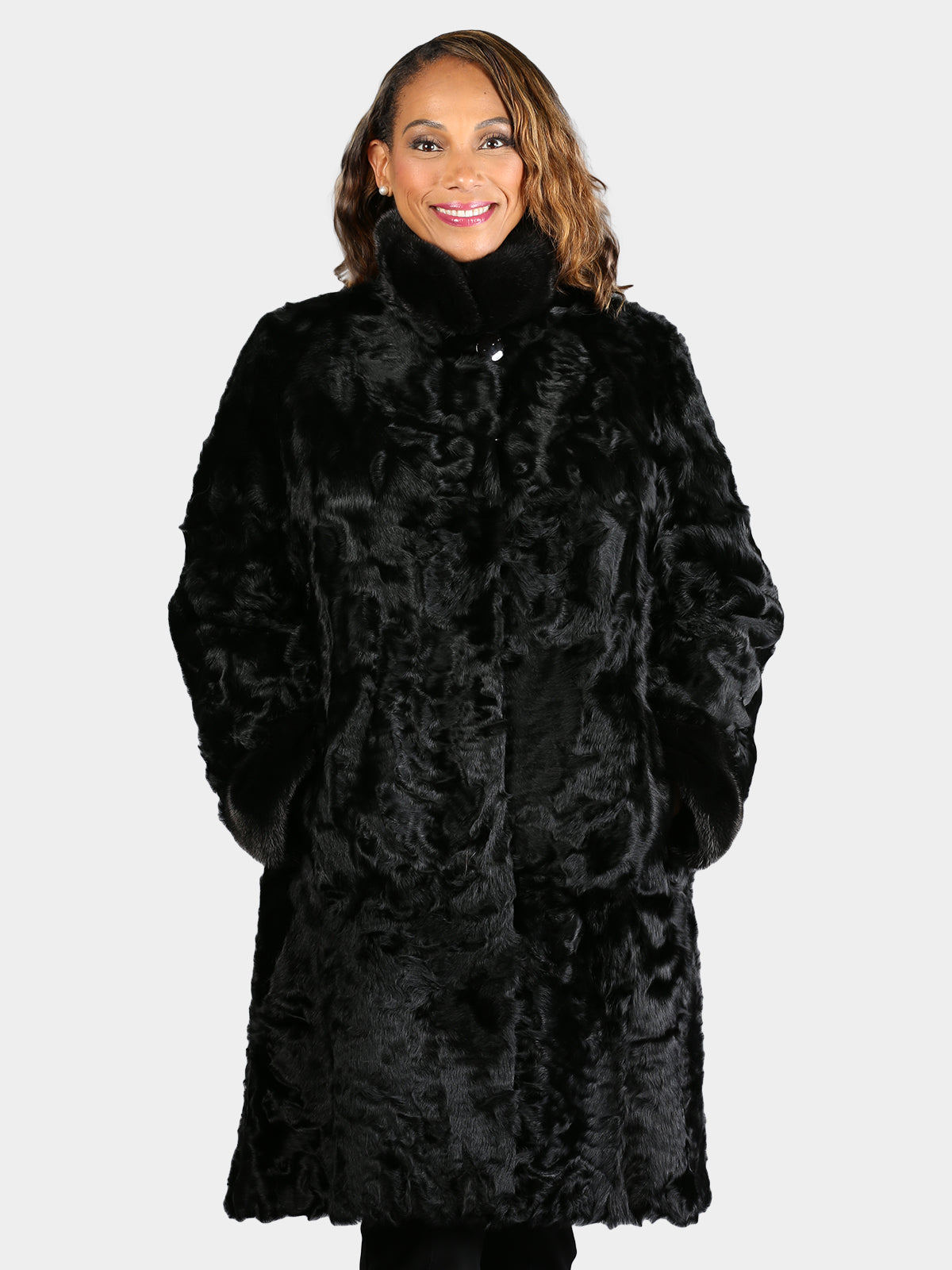Women's Black Swakara Lamb Stroller with Ranch Mink Collar