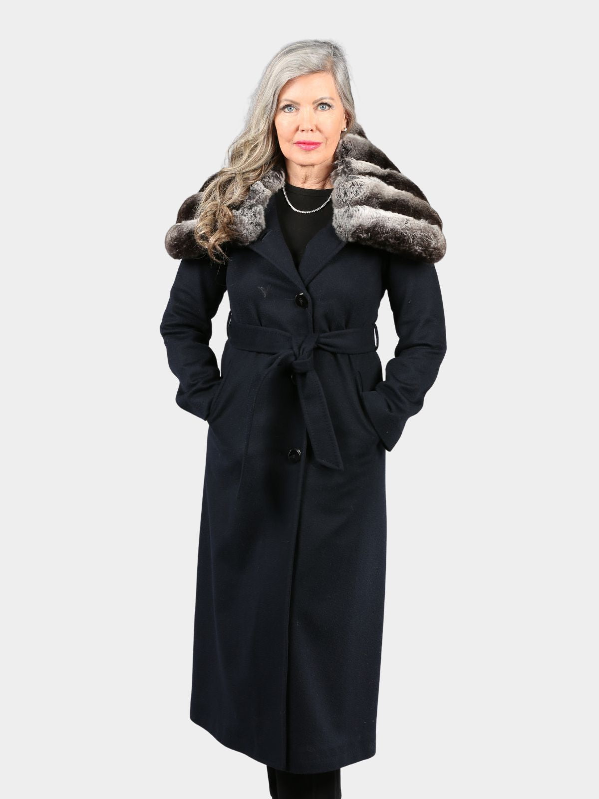 Women's Cashmere Coat with Natural Chinchilla Collar