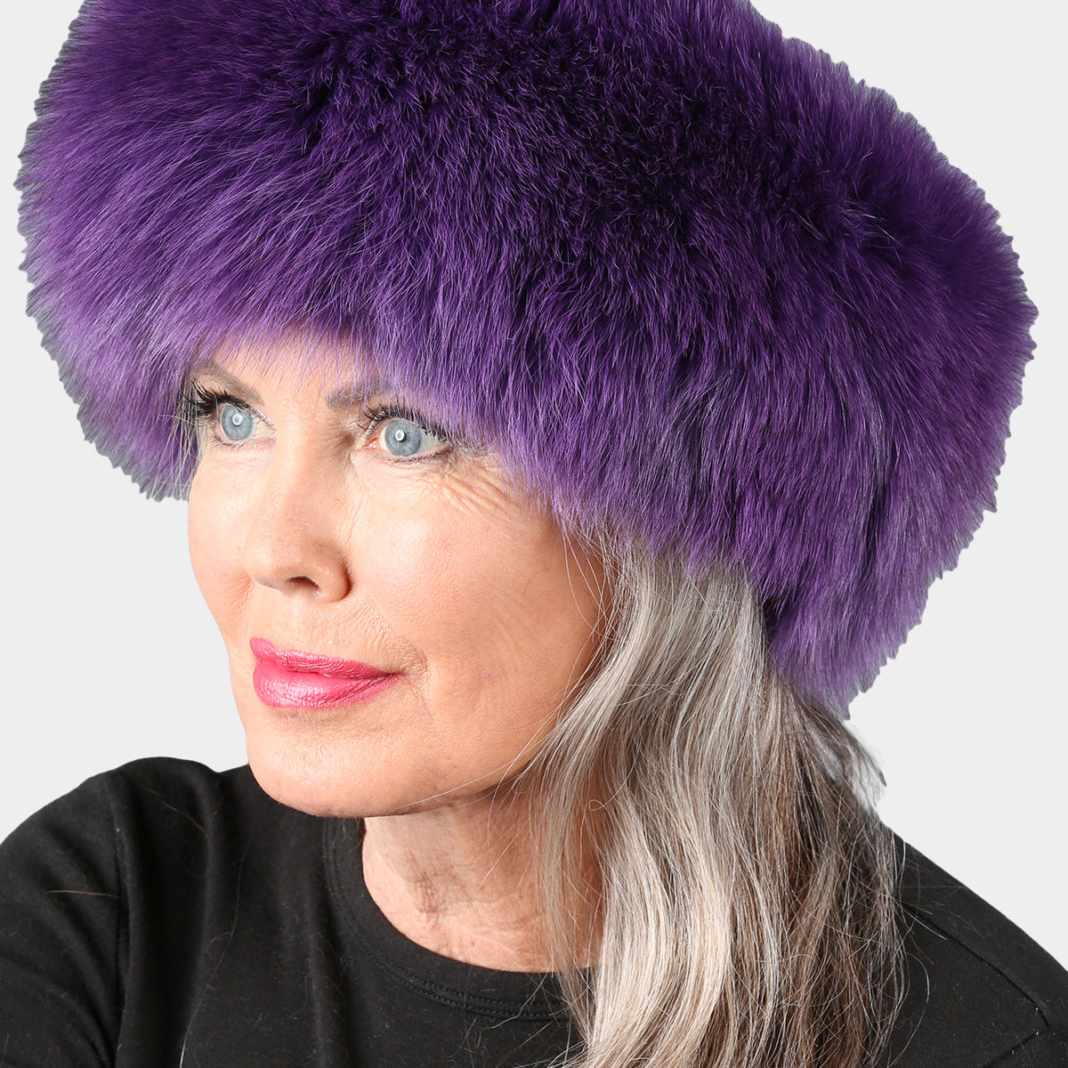 NWOT Elegant Fox Fur Women\'s Hat - Deep Purple Mink Fur Hat with Fox Fur Trim – Henig Furs main image 4