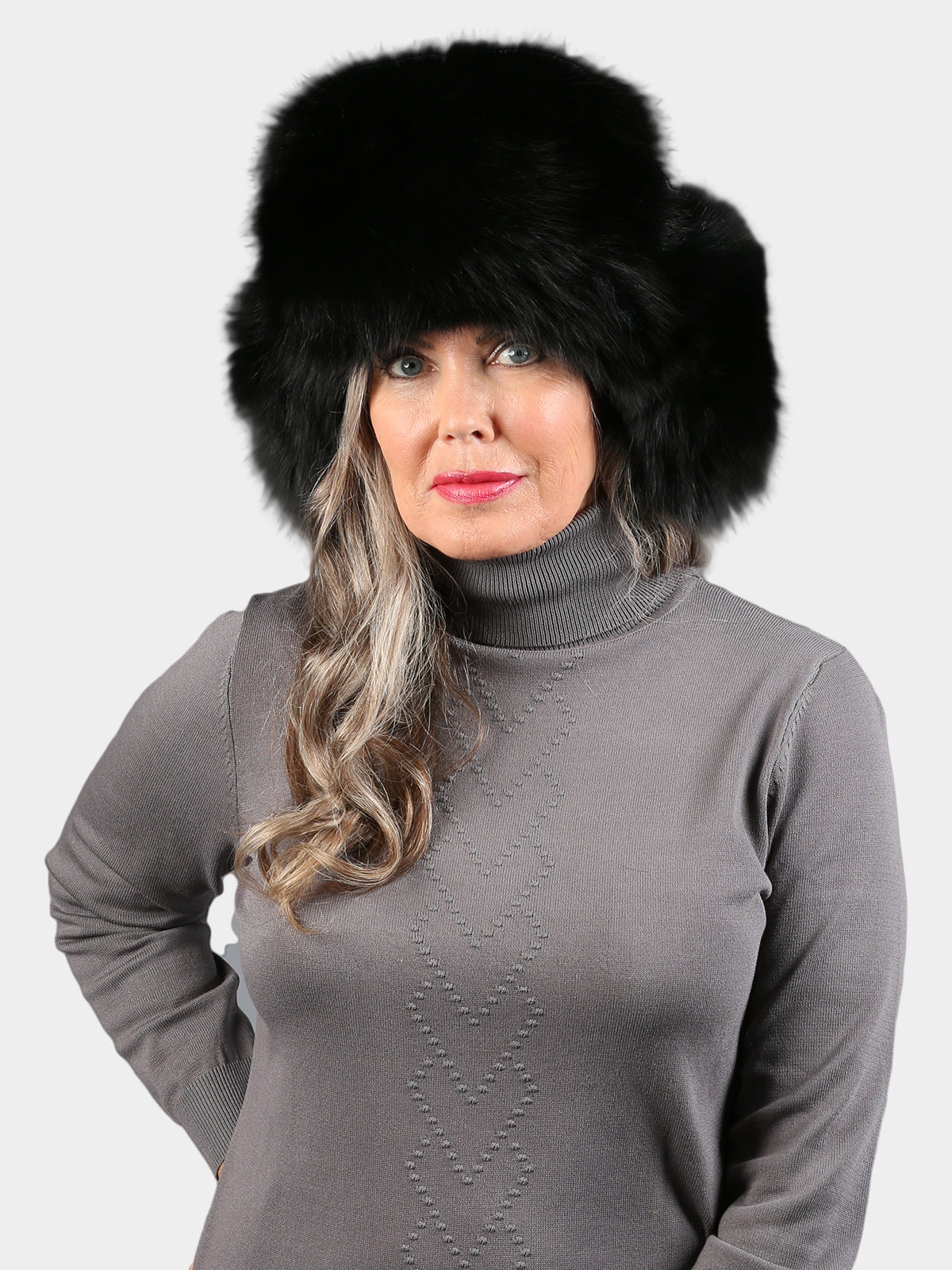 Women's Black Fox Fur Trooper Hat