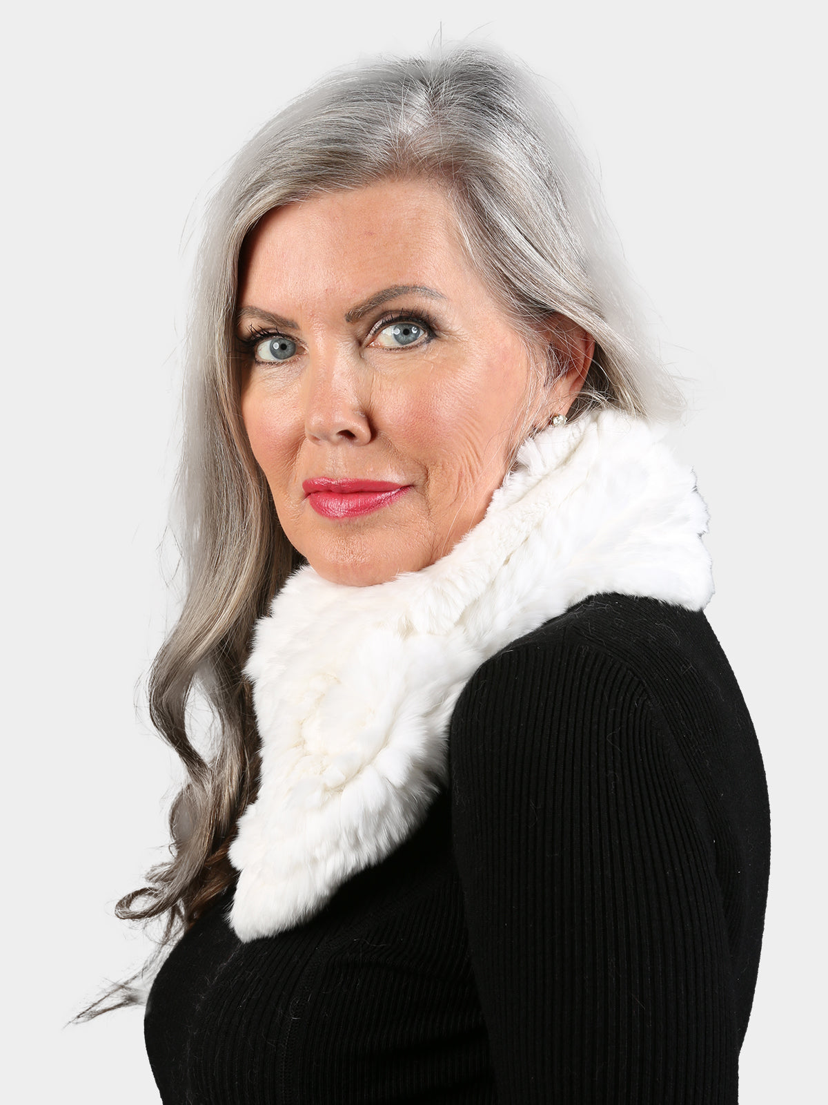 Women's White Knitted Rex Fur Scarf