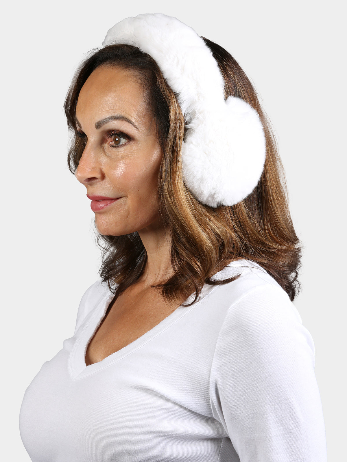 Women's White Rex Fur Earmuffs