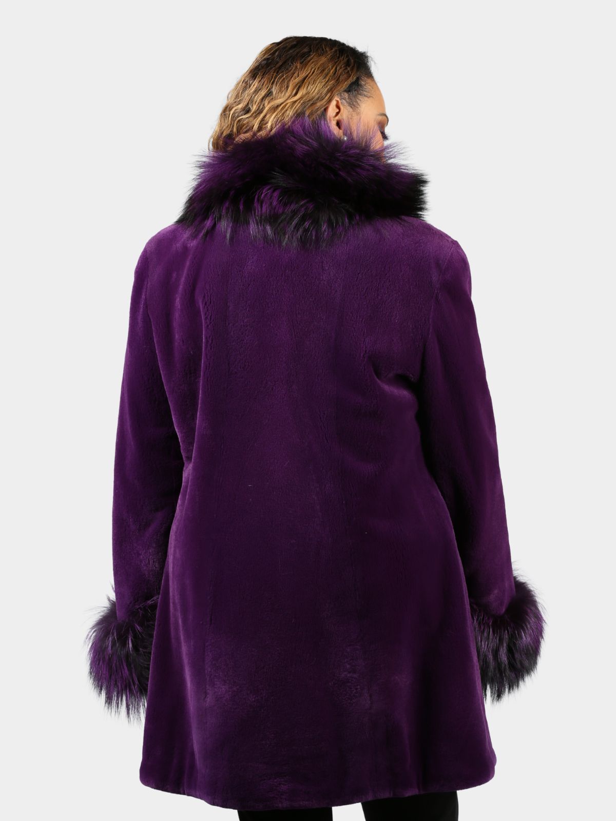 Women's Royal Purple Sheared Mink Fur Stroller with Fox