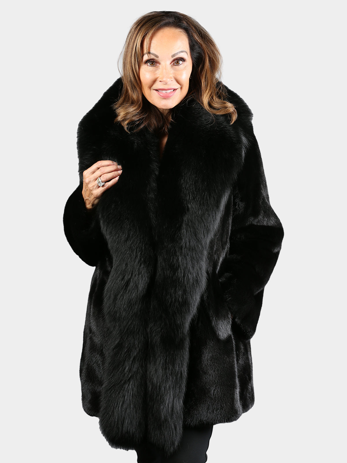 Women's Black Mink Stroller with Black Fox Tuxedo