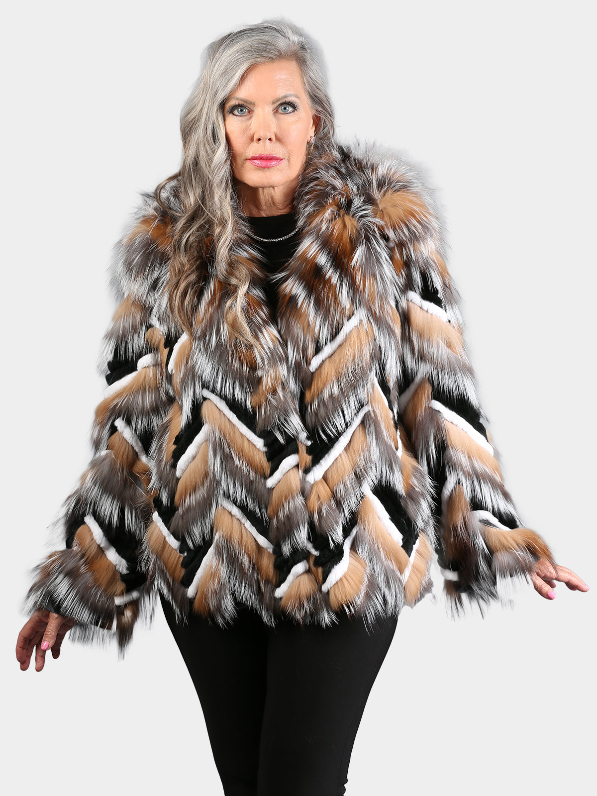 Women's Silver & Crystal Fox Jacket