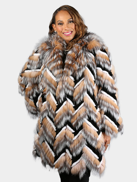 Women's Silver & Crystal Fox Fur Stroller