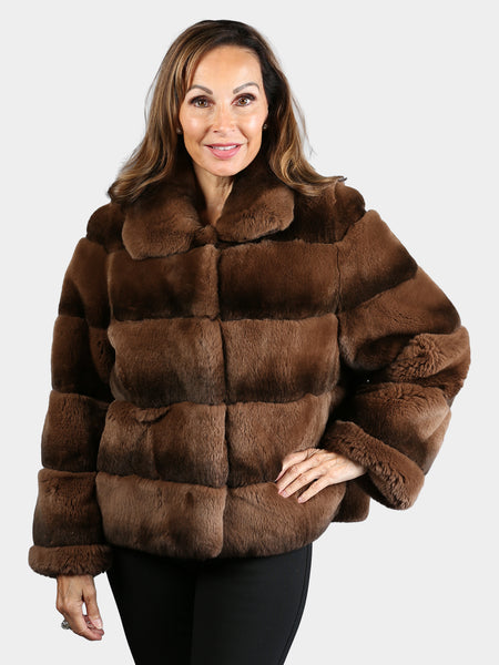 Women's Brown Chinchilla Dyed Rex Rabbit Fur Jacket