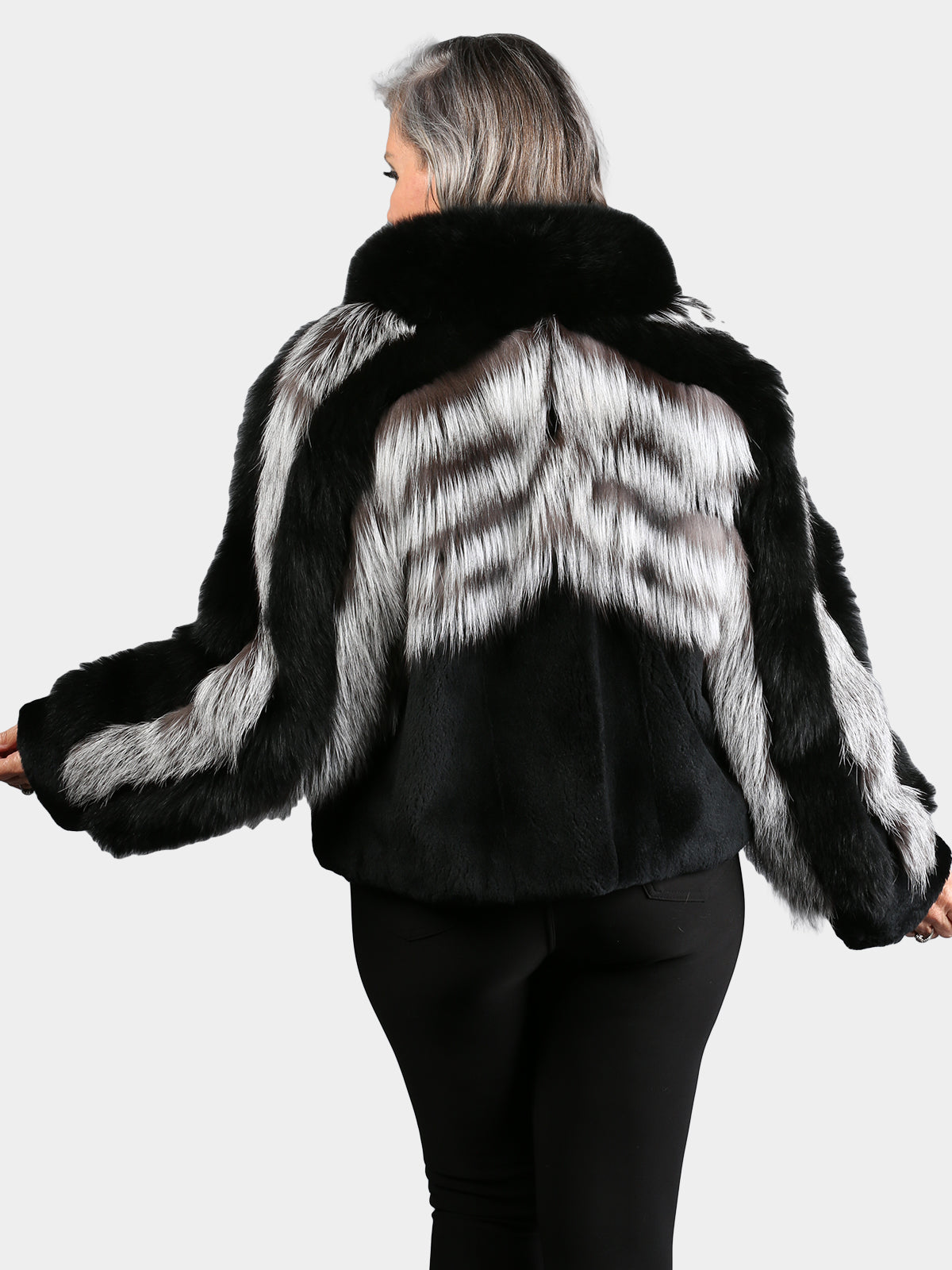 Women's Natural Silver & Black Fox Jacket