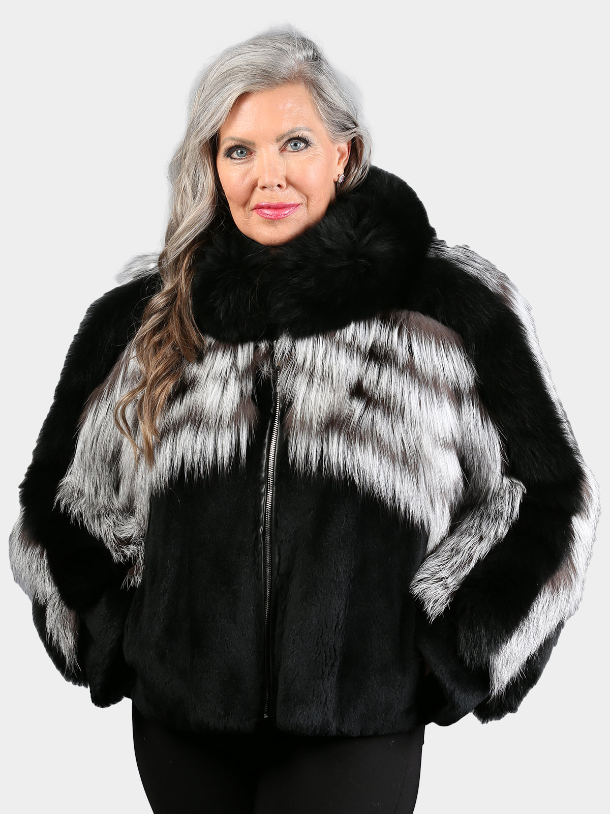 Women's Natural Silver & Black Fox Jacket